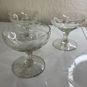 VTG Etched Frosted Floral Sherbert Champagne Wine Cordial Glasses Set of 3
